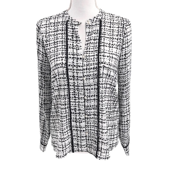 Karl Lagerfeld Paris NEW Womens Size XS Picot Trim Printed Button Down Blouse - Picture 1 of 8